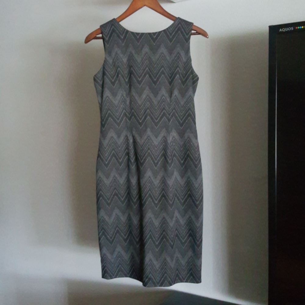 Nine West, Black / Gray Chevron, Sheath Dress